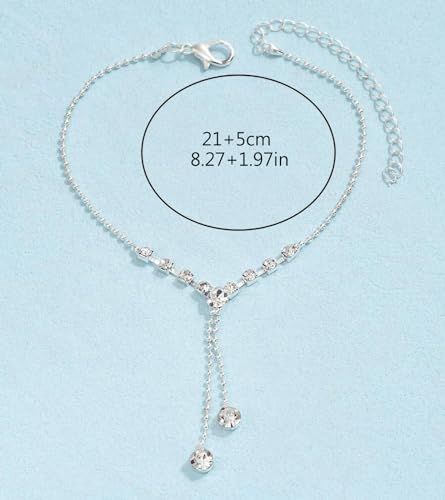 Fesciory Silver Ankle Bracelets for Women, Adjustable Rhinestone Pendant Tennis Anklet, Butterfly Heart Infinite Diamond Summer Beach Foot Chain Jewelry Gifts - style: Diamonds2