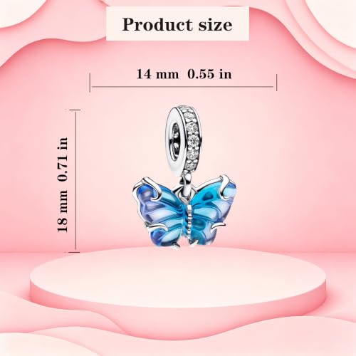 925 Sterling Silver Charms Pendants Mom Heart Dog koi fish Sea Turtle Football Charms for bracelet Pendants Beads Mom Sister Wife Family, Friends, Birthday gifts - style: Blue Butterfly Pendant