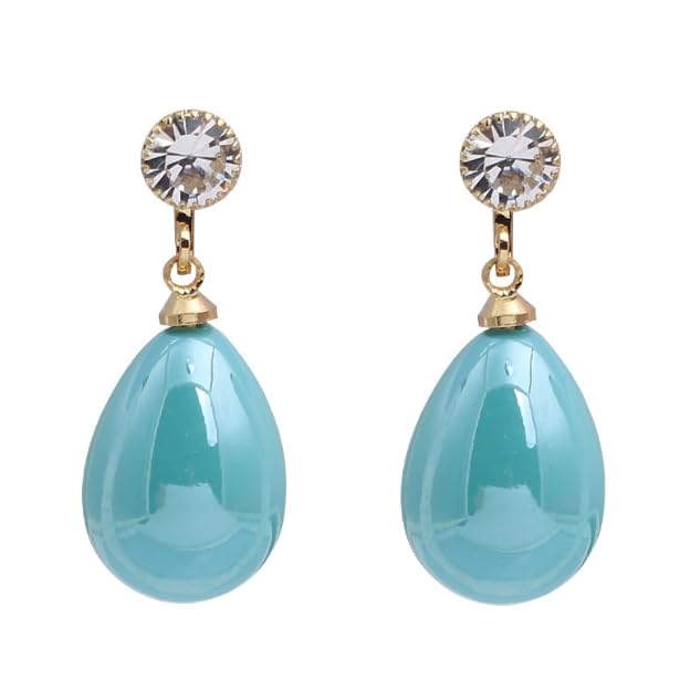 Pearl Clip on Earrings for Women - 14K Gold Silver Plated Cubic Zirconia Non Pierced Ear Clips Jewelry Gifts for Wedding Bridal Party Gifts - color: Light Blue-10mm