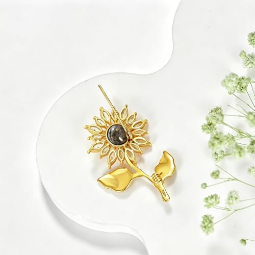 Sunflower Brooch with Natural Citrine for Women, 18k Gold Plated 925 Sterling Silver Sunflower Pins for Clothes, Yellow Sunshine Flower Brooches Jewelry - style: Style 2