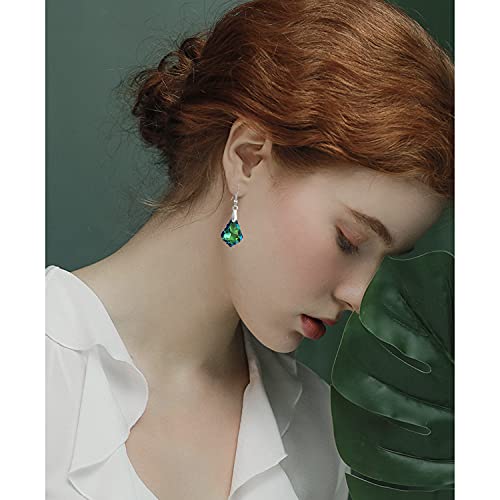 Unique Sparkly Multi-color Crystal Teardrop Dangle Drop Earrings Rainbow Crystal Geometry Earrings for Women Statement Chic Charm Jewelry Gifts - color: Green