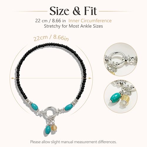 Fesciory Beaded Ankle Bracelets for Women, Boho Shell Anklet Set with Starfish Conch Seashell, Adjustable Hawaiian Summer Beach Foot Jewelry Fashion Gift - style: Bead(Black)