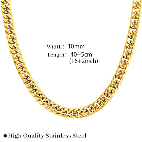 FEEL STYLE Chunky Gold Necklace for Women - 14K Gold Plated 10mm/14mm Cuban Link Chain & 8mm O-Link Chunky Necklace Fashion Jewelry Adjustable - color: Gold Chain, style: 10MM Cuban Link Chain