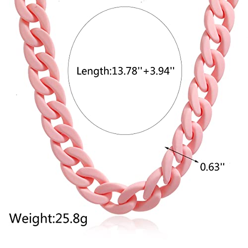 Fashion Multicolor Acrylic Figaro Chain Necklace Cuban Thick Chunky Resin Link Curb Chain Necklace for Women Girl Party Festival Jewelry - color: D pink