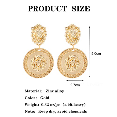 Gold Metal Clip On Earrings for Women Non Pierced Dangle Drop Earrings Multiple Styles - color: gold lion head
