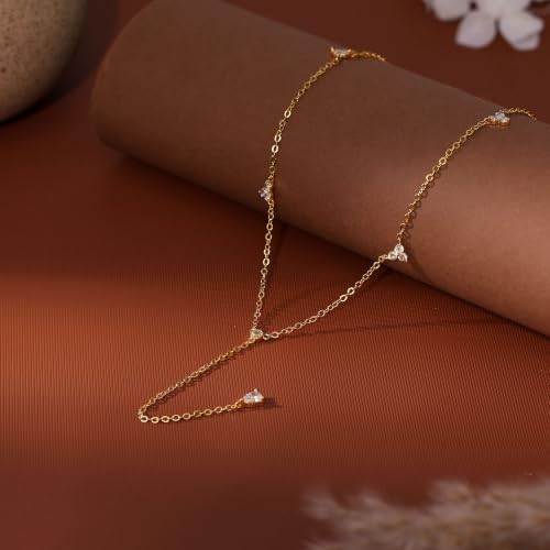 Gold Necklace for Women, Dainty Long Necklace 14k Gold Plated Lariat Long Necklaces for Women Trendy Simple Statement Drop Necklace Fashion Body Chain Prom Jewelry Gold Accessories - color: 3-Gold