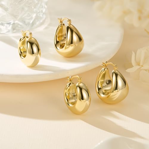 OOOPEL Gold Hoop Earrings for Women,925 Sterling Silver Chunky Hoop Earrings Hypoallergenic Lightweight 14K Gold Plated Thick Gold Hoops for Women 22mm 26mm - color: Gold-26MM