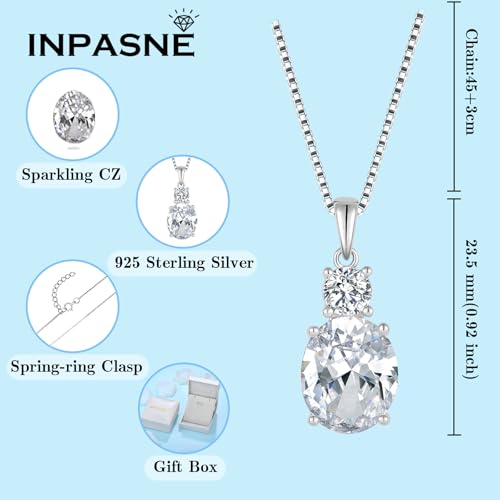 Cubic Zirconia Jewelry Set for Women 925 Sterling Silver Oval Cut Necklace Dangle Drop Leverback Earrings April Birthstone Jewelry for Her