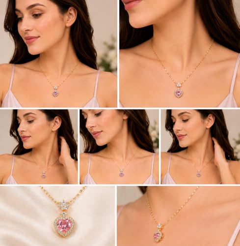 Rich London 18K Rose Gold Plated 2-in-1 Clover Heart Pendant Necklace for Women | Elegant Crystal Charm Jewellery - color: Pink Heart