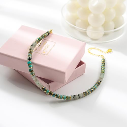 XIJIN Natural Stone Beaded Anklets for Women Handmade Beach Boho Turquoise Beads Ankle Bracelet Jewelry Gift for Her - color: L