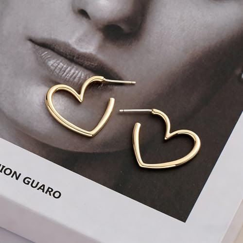 Gold Heart Hoop Earrings for Women Trendy Silver Post Earring Jewelry Gifts | Hypoallergenic Heart Earrings - color: Gold Heart