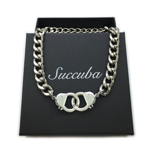 Succuba Stainless Steel Handcuff Choker Necklace Chain Pendant Choker Collar Necklace for Women and Men from 16 to 24 Inches with Box - color: G, size: 24 Inches