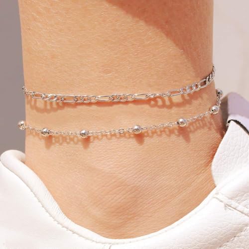 ChicSilver 925 Sterling Silver Ankle Bracelet for Women, Simple Cuban Link/Figaro/Twist Rope Chain Anklets for Beach Party(with Gift Box) - style: 01: Figaro Chain-2.8mm wide