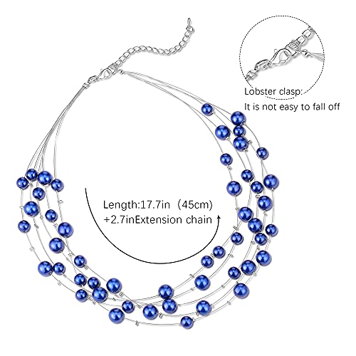 FULU AUTUMN Layered Pearl Necklace Multi-strand Pearl Choker Necklaces for Women Beaded jewelry for Wedding Parties - color: Blue