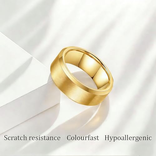 Stainless Steel Wedding Band Ring For Men Women | Sandblasted matte finish, 4mm/6mm/8mm widths, steel/black/gold-tone colors, everyday wear, wedding - color: Matte-8mm-Gold