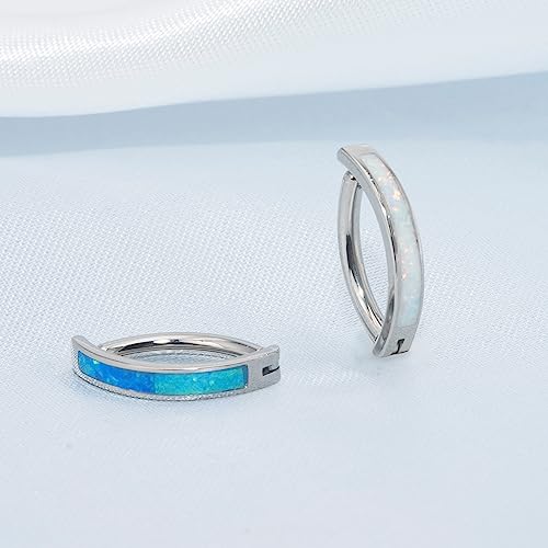 limerencia 14G G23 Titanium Belly Button Ring with Small Teardrop Cubic Zirconia 10mm Internally Threaded Navel Piercing Jewelry - color: Curved Hoop Blue Opal