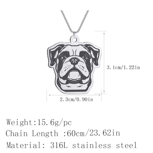 Husky Pendant Necklace Stainless Steel Husky Dog Puppy Necklace Gold Sliver Cute Dog Necklaces for Women Men Pet Animals Lover - color: Bulldog Sliver