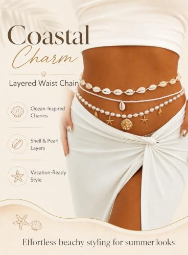 3PCS Gold Waist Chain for Women, Boho Layered 14K Gold Plated Belly Belt Chains Beach Waist Beads Chain, Body Chain for Women Summer Jewelrys Set - style: gd-layered chain