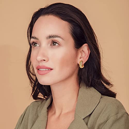 Clip on Earrings Women, 14K Gold Hoop Clip-On Earrings for Women, Hypoallergenic Non Pierced Croissant Earrings - color: Gold Croissant Hoop