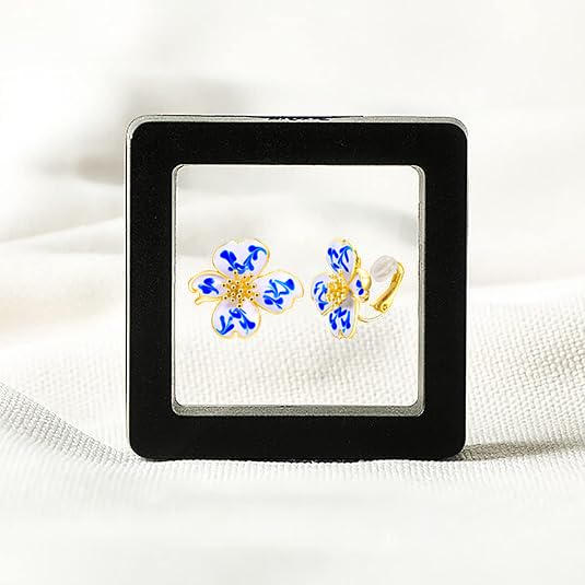Clip on Earrings Women, 14K Gold Plated Earrings for Sensitive Ears, Fashion Women's Earrings Jewelry Birthday Gift for Wife Grandma Daughter Girls on Christmas Thanksgiving - color: Cherry Blossom Blue Marble