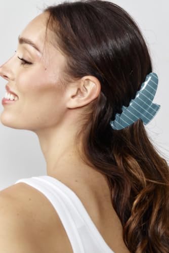 Almere Hair Claw Clip, Striped and Camo Pattern, Women's Hair Accessories for Thick or Thin Hair, 4 inch No-Slip (Blue Thin Stripe) - color: Blue Thin Stripe