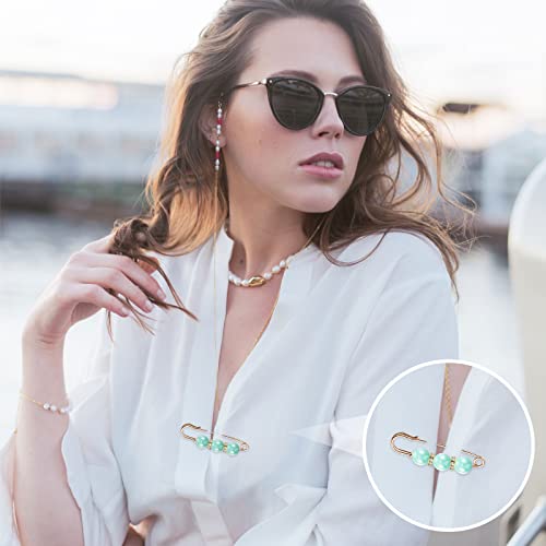 Hicarer 18 Pcs Pearl Safety Pin Brooches for Women Decorative Safety Pins for Clothing Sweater Shawl Clips Pant Waist Tightener Cardigan Collar Clips(Bright Style) - style: Bright Style