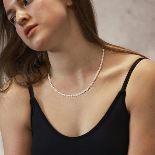 Natural Pearls Necklace, Freshwater Baroque Pearls Necklace for Women's Pearl Strand Choker Necklace 18K Gold Plated & S925 Sterling Silver Clasp White Necklace Chain - color: White, 4-5mm, Silver Clasp