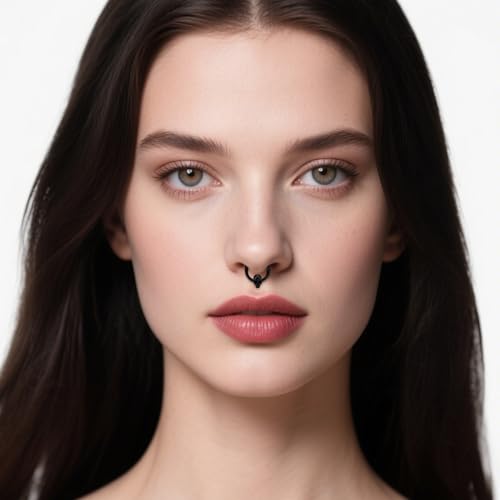 Vsnnsns 16G Septum Rings Piercing Jewelry 316L Stainless Surgical Steel Skull Flower Dangle Clicker Horseshoe Septum Nose Rings Hoop Piercing Jewelry for Women Men Silver Black Rose Gold 10mm - color: Black
