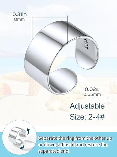 ChicSilver Toe Rings for Women 925 Sterling Silver Adjustable Toe Ring | 925 sterling silver, hypoallergenic for sensitive skin, adjustable open band, summer beach wear gift - color: A: 8mm Simple (1 pc)