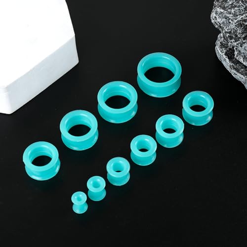 20Pcs Silicone Ear Gauges 2G-25mm Flexible Ear Tunnels Gauges Soft Expander Stretching Ear Plugs Tunnels Black Earring Piercings Jewelry for Men Women - color: Thick Green Silicone