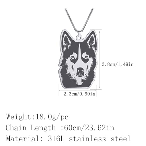 Husky Pendant Necklace Stainless Steel Husky Dog Puppy Necklace Gold Sliver Cute Dog Necklaces for Women Men Pet Animals Lover - color: Husky Sliver