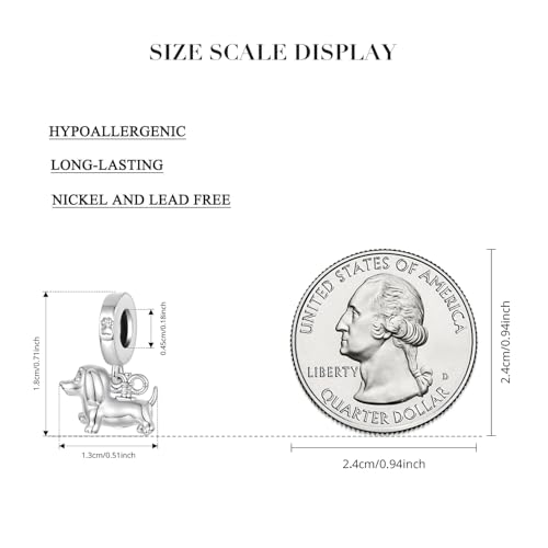 BISAER 925 Sterling Silver Charms for Bracelets Cat Dog Sloth Animal Beads Butterfly Fairy Heart Dangle Pendant Charms - color: Dachshund