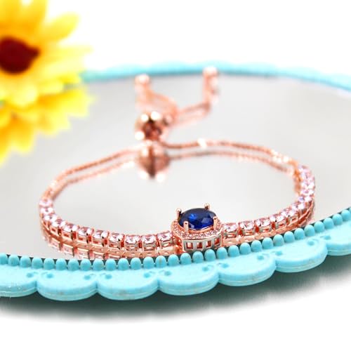 Sparkling CZ Tennis Bracelets for Women, Birthstone Slider Bolo Bracelets Trendy Birthday Valentine's Day Jewelry for Women Lady - color: Dark Blue