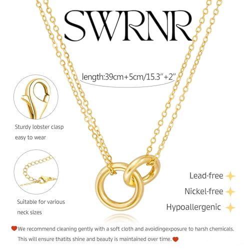 Gold Necklace for Women, Dainty 14K Gold Plated Pendant Necklaces for Women Trendy Simple Choker Chain Cubic Zirconia Circle/Interlocking/Sun/Pearl Necklace Fashion Jewelry Charm Gifts - color: Smooth Double Circle