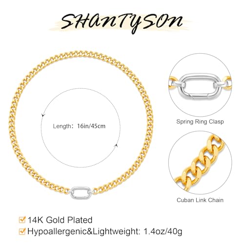 Chunky Gold Necklace Cuban Link Chain Choker for Women Men Gold & Silver Plated Trendy Unisex Statement Necklace Mixed Metal Two Tone Necklace Hip-Hop Punk Unisex Jewelry
