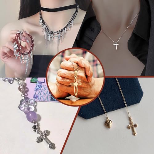 PH PandaHall 20pcs Golden Cross Charm Pendants, 10 Styles Stainless Steel Crucifix Charm Mini Cross Pendants for Easter Jewelry Making Necklace Bracelet Choker Thanksgiving