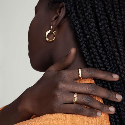 AllenCOCO Chunky Gold Plated Rings for Women - Trendy Cubic Zirconia 14k Gold Filled Stackable Rings - color: Multi-Stone Dome Ring