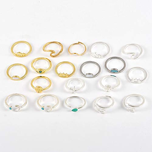 HUJUON 7-19pcs Star Moon Knuckle Rings for Women Boho Silver Stackable Rings Set Joint Midi Finger Stacking Rings - style: Star Moon Knuckle Rings