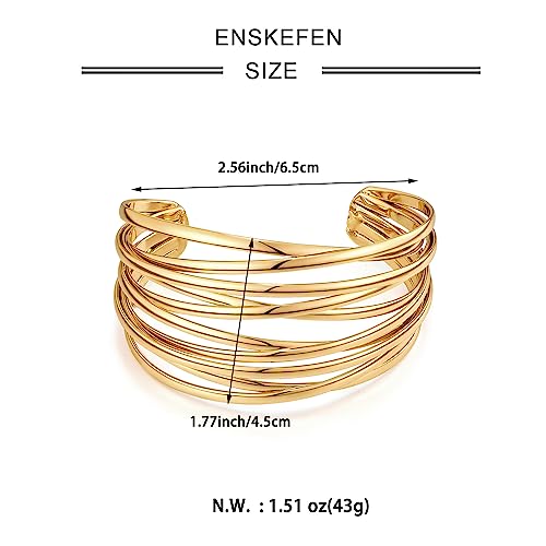 Gold Cuff Bracelet for Women Chunky Multi-layer Cross Wire Open Bracelet Hollow Wide Cuff Bracelets Adjustable Gold Open Cuff Bangle Bracelet - color: Wide Wire Gold Bracelet