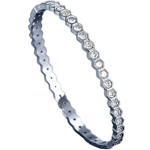 Jude Jewelers 4mm Width Stainless Steel Classic Bee Nest Hexagon Pattern CZ Stones Filled Bangle Bracelet - color: Silver