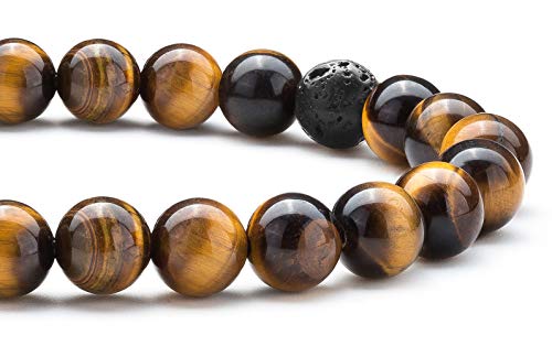 Men Women 8mm Tiger Eye Stone Beads Bracelet - color: Tiger Eye Stone-21003