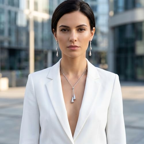 Stainless Steel Teardrop Jewelry Set for Women | Gold Plated Teardrop Jewelry Set for Women,Tarnish Dainty Lariat Necklace,Drop Earrings,Bridal Gift for Wedding Valentine - color: Style 2