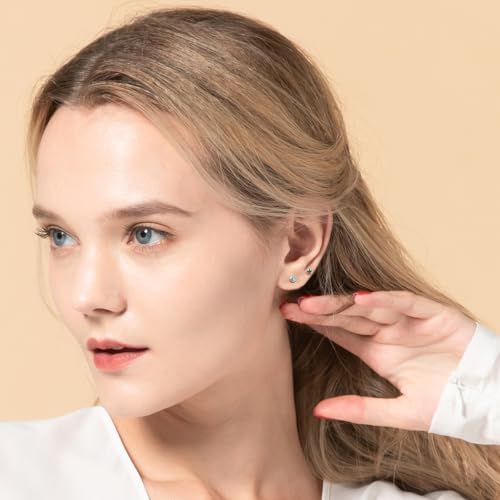 12 Pairs Ear Piercing Stud Earrings for Ear Piercing Guns, Surgical Stainless Steel Multicolor Round Heart Star Cubic Zirconia Birthstone Stud Earrings Set - style: Gold round 2mm