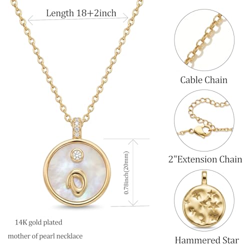 Initial Necklaces for Women Mother of Pearl Gold Letter Necklace Pendant - color: Letter O
