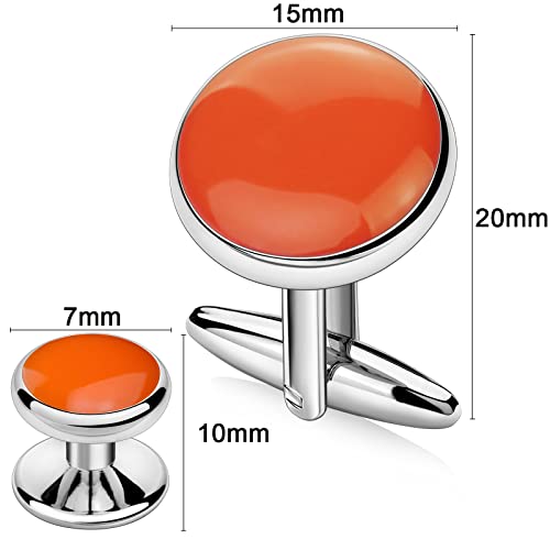 AMITER Men’s Cufflinks and Tuxedo Studs Set, Suitable for Black Suit White Shirts on Wedding, Anniversary, Birthday - color: Orange+silver color