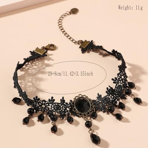 CSIYANJRY99 Gothic Choker Necklace for Women Halloween Red Crystal Vampire Choker Steampunk Lace Choker Witch Costume Accessories - style: Long and short tassels