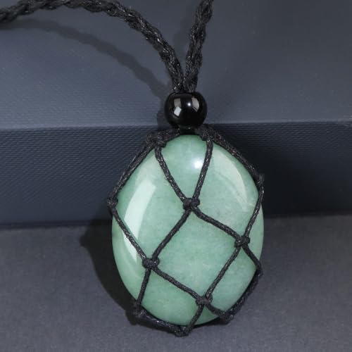 weryerker Natural Gemstone Pendant Necklace Healing Crystal Stone Pendant with Hand-Woven Rope Adjustable for Women Men - color: 1PC Green Aventurine