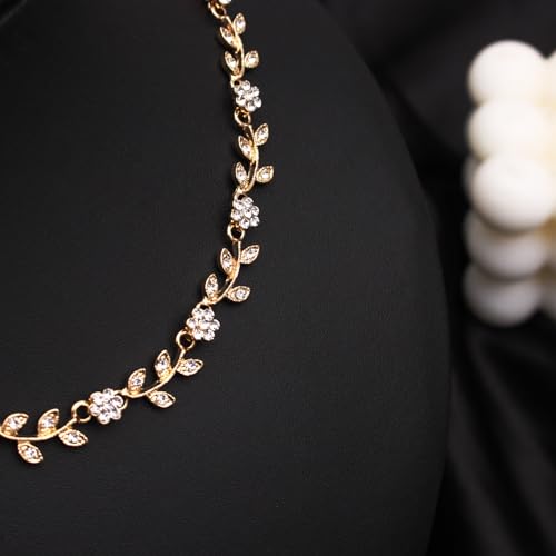 Austrian Crystal Rhinestone Choker Necklace Elegant Flower Leaf Chain Necklace Jewelry for Party Prom Costume Accessories for Women - color: White-Gold Plated