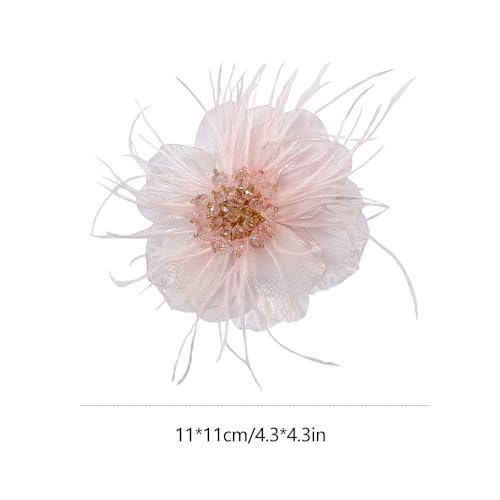 4" Crystal Feather Flower Brooch Pin for Women Girls Dainty Bright Satin Rhinestone Floral Brooches Lapel Hair Pins Elegant Wedding Cocktail Prom Party Hat Bag Suit Clothing Dress Accessories Jewelry Gift - color: Pink