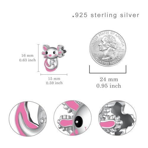 Cute Animals Charms 925 Sterling Silver Highland Cow/Dragon/Axolotl/Raccoon/Whale/Turtle/Cardinal/Hummingbird Charms for Bracelets for Women Cute Animal Charm Beads for Jewelry Making - style: Axolotl Charm